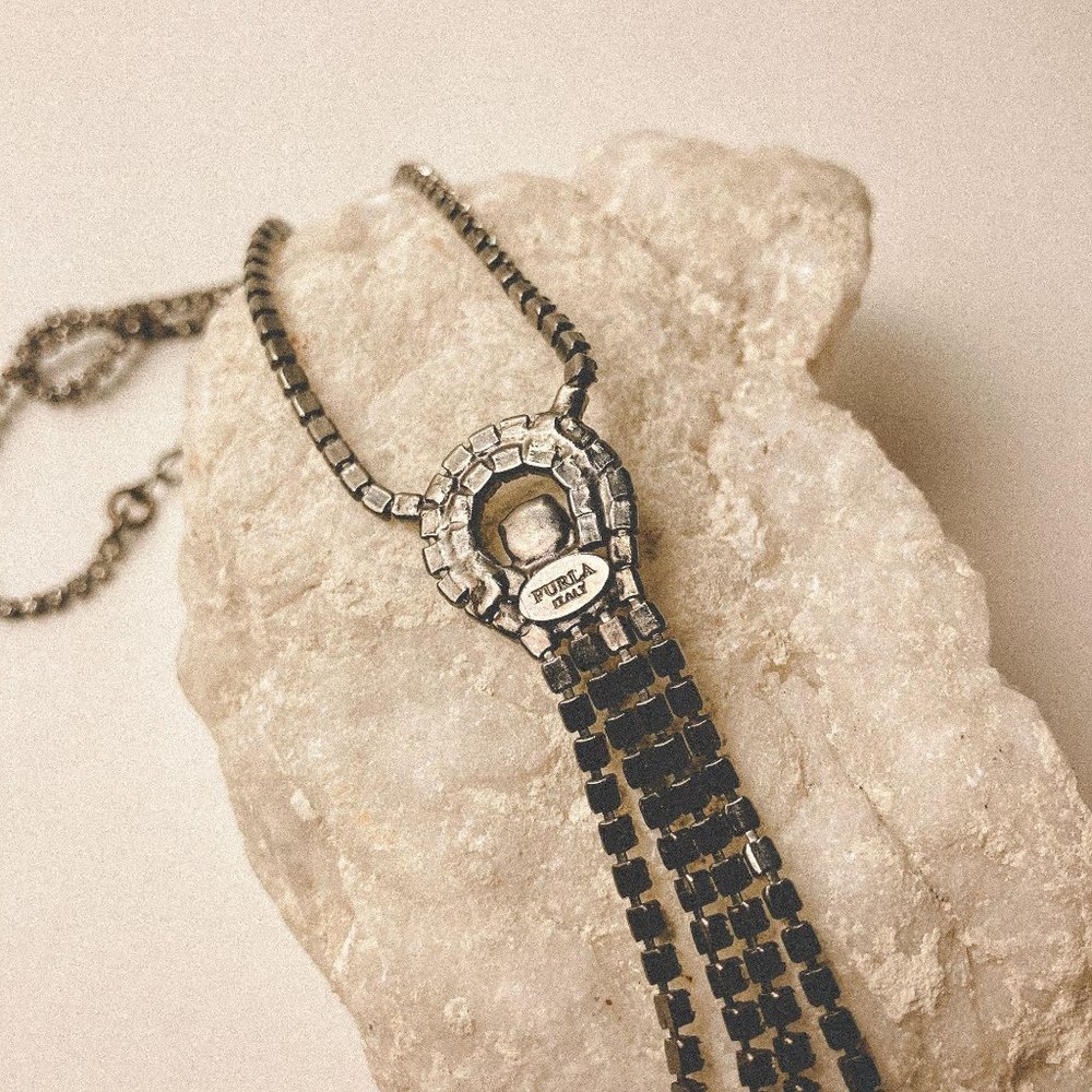 Vintage Furla Italy Rhinestone Tassel Necklace - Picture 5 of 9